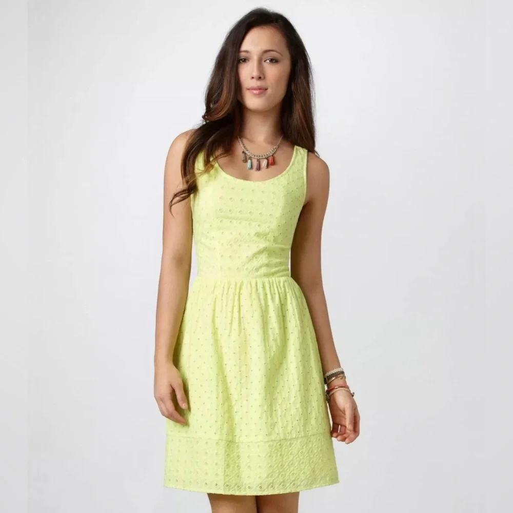 American Eagle Outfitters neon yellow lime green cutout eyelet dress - Picture 1 of 8